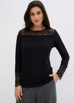 T-shirt manches longues à dentelle
