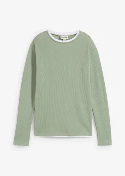 T-shirt manches longues 2 en 1 en coton aspect gaufré