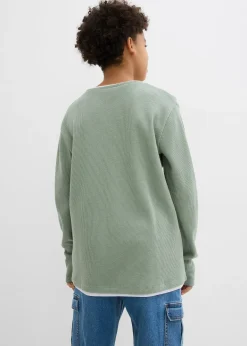 T-shirt manches longues 2 en 1 en coton aspect gaufré