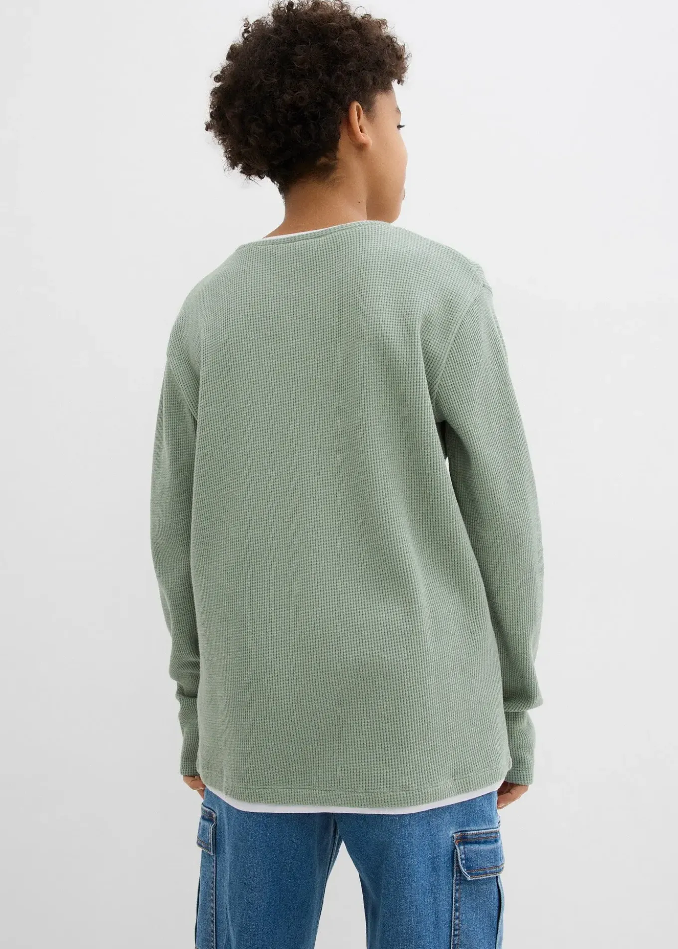 T-shirt manches longues 2 en 1 en coton aspect gaufré