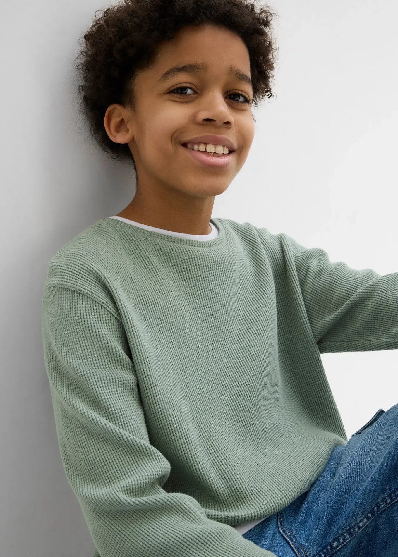 T-shirt manches longues 2 en 1 en coton aspect gaufré