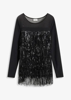 T-shirt manches longues à franges et sequins