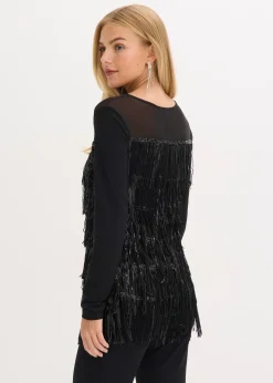 T-shirt manches longues à franges et sequins