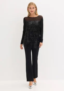 T-shirt manches longues à franges et sequins