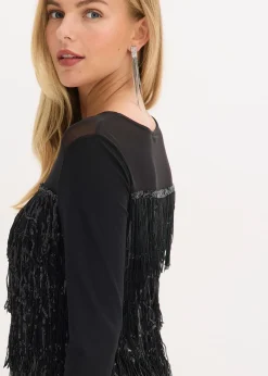 T-shirt manches longues à franges et sequins