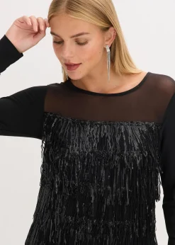 T-shirt manches longues à franges et sequins
