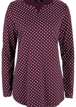 T-shirt manches longues à pois et fentes latérales