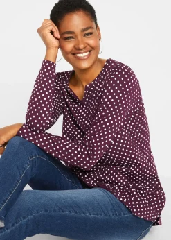 T-shirt manches longues à pois et fentes latérales