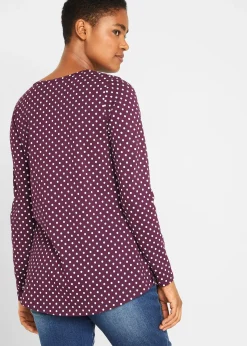 T-shirt manches longues à pois et fentes latérales