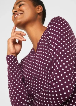 T-shirt manches longues à pois et fentes latérales