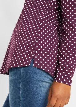 T-shirt manches longues à pois et fentes latérales