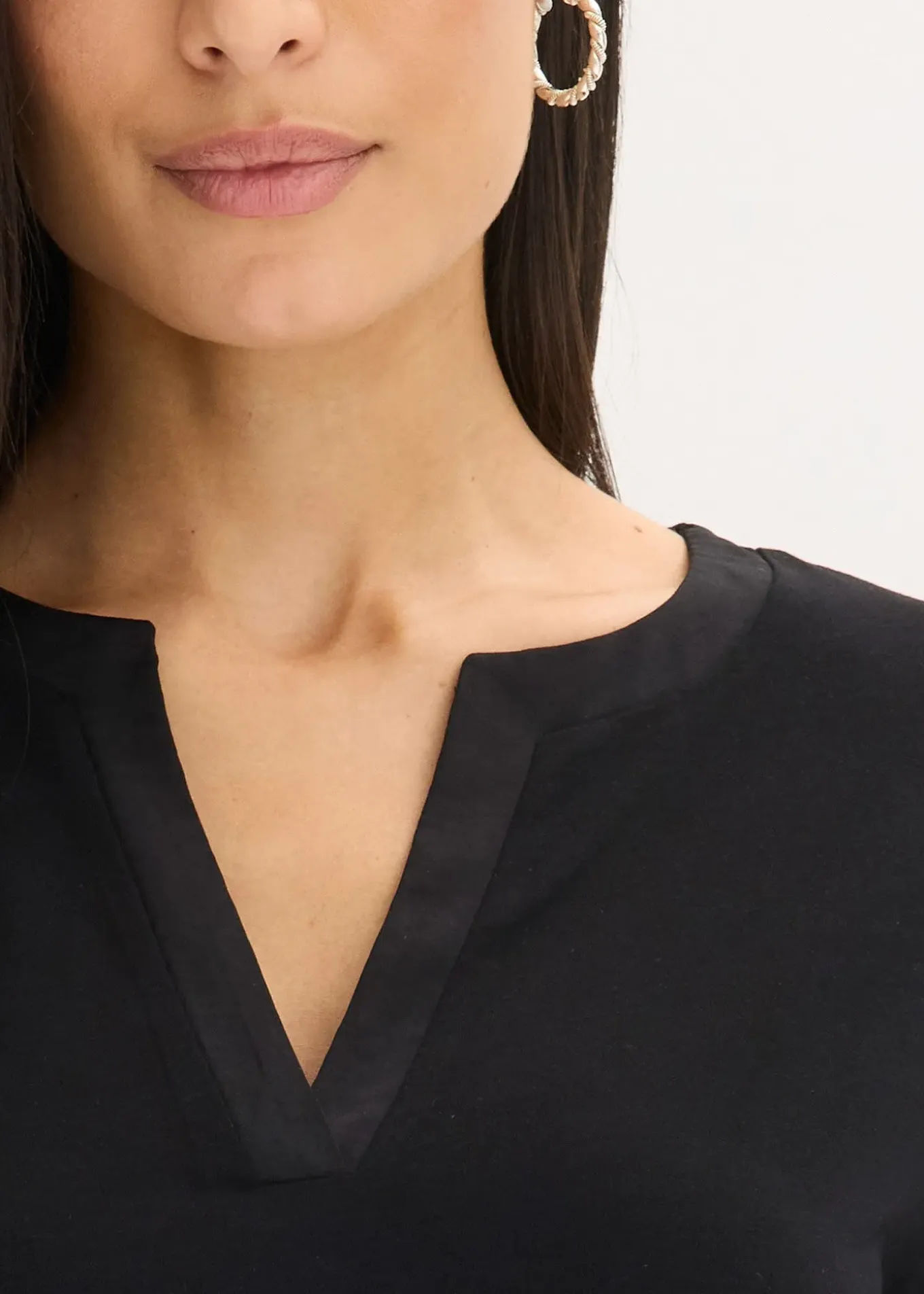 T-shirt manches longues avec empiècement satin