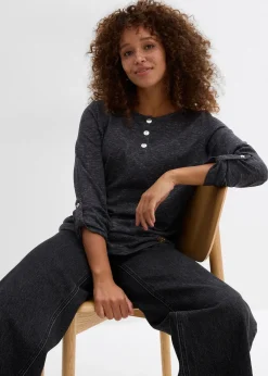 T-shirt manches longues avec patte de boutonnage