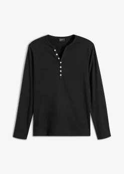 T-shirt manches longues col tunisien 100% coton, slim