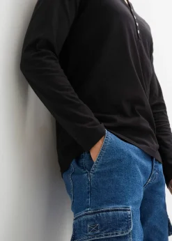 T-shirt manches longues col tunisien 100% coton, slim