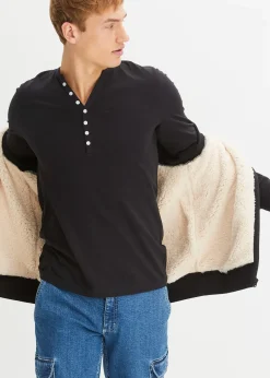 T-shirt manches longues col tunisien 100% coton, slim