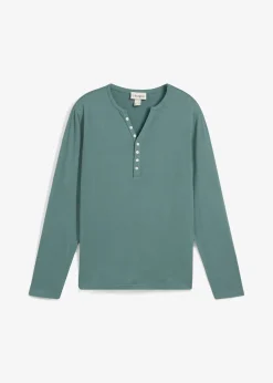 T-shirt manches longues col tunisien 100% coton, slim