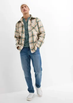 T-shirt manches longues col tunisien 100% coton, slim