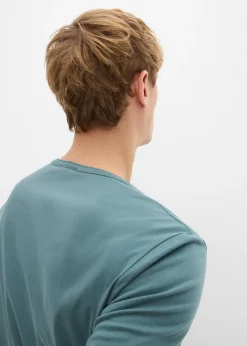 T-shirt manches longues col tunisien 100% coton, slim