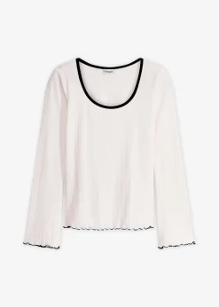 T-shirt manches longues côtelé avec nœud