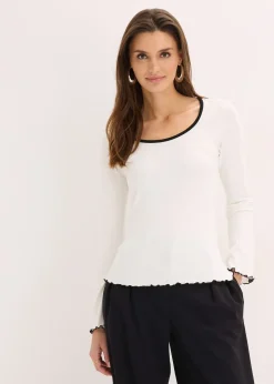 T-shirt manches longues côtelé avec nœud