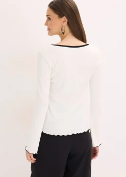 T-shirt manches longues côtelé avec nœud