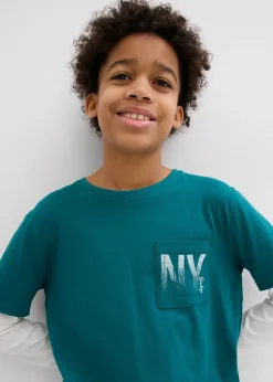 T-shirt manches longues effet superposition, 100% coton