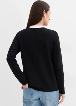 T-shirt manches longues en viscose mélangée, col cheminée contrastant