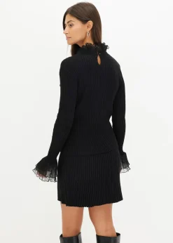 T-shirt manches longues en fine maille avec volants en mousseline