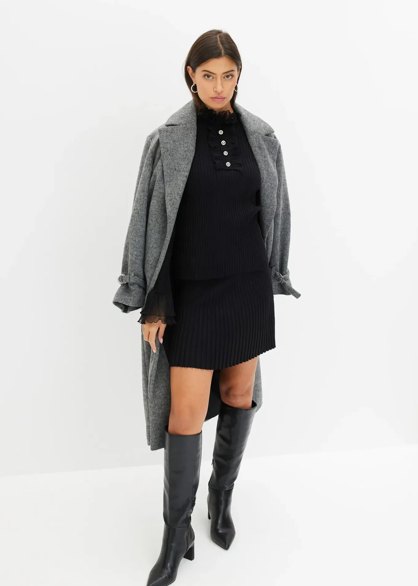 T-shirt manches longues en fine maille avec volants en mousseline