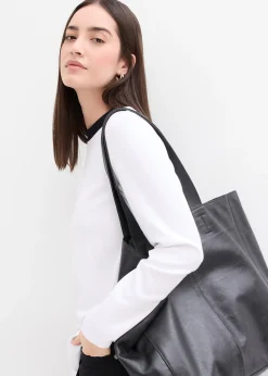 T-shirt manches longues en viscose mélangée, col cheminée contrastant