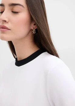 T-shirt manches longues en viscose mélangée, col cheminée contrastant