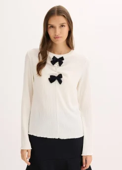 T-shirt manches longues en crêpe texturé