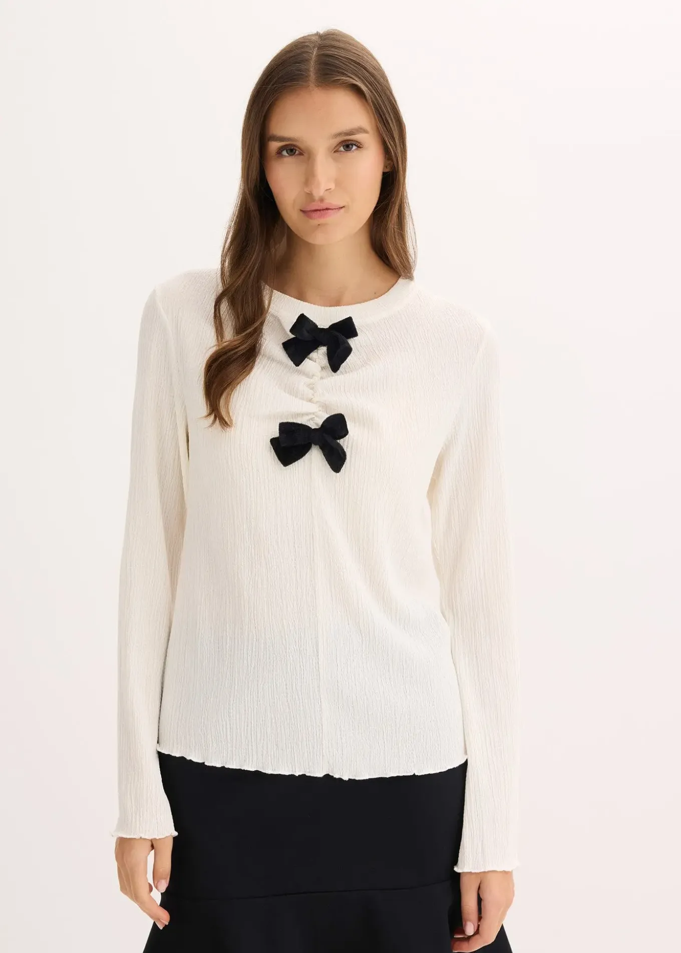 T-shirt manches longues en crêpe texturé