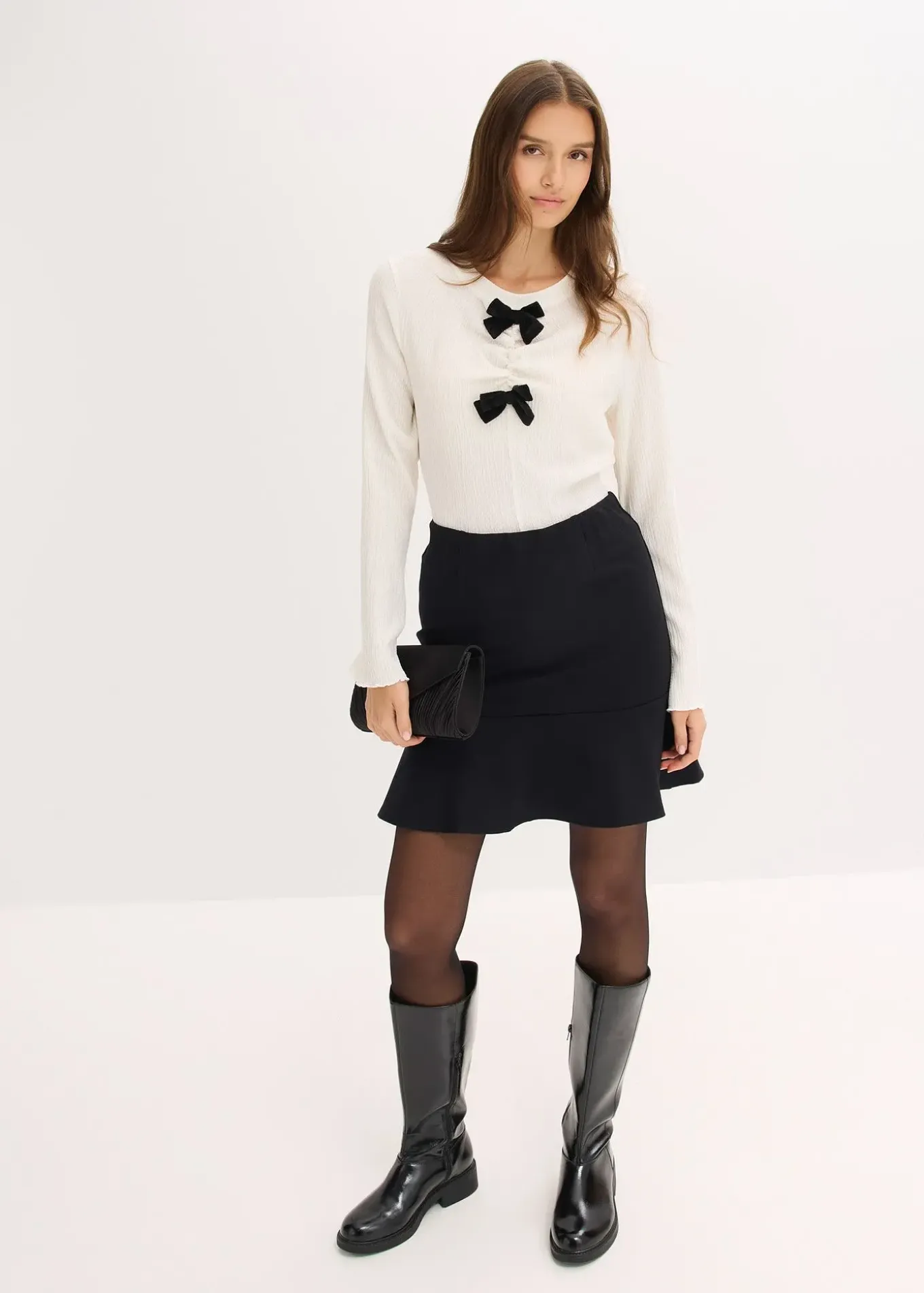 T-shirt manches longues en crêpe texturé