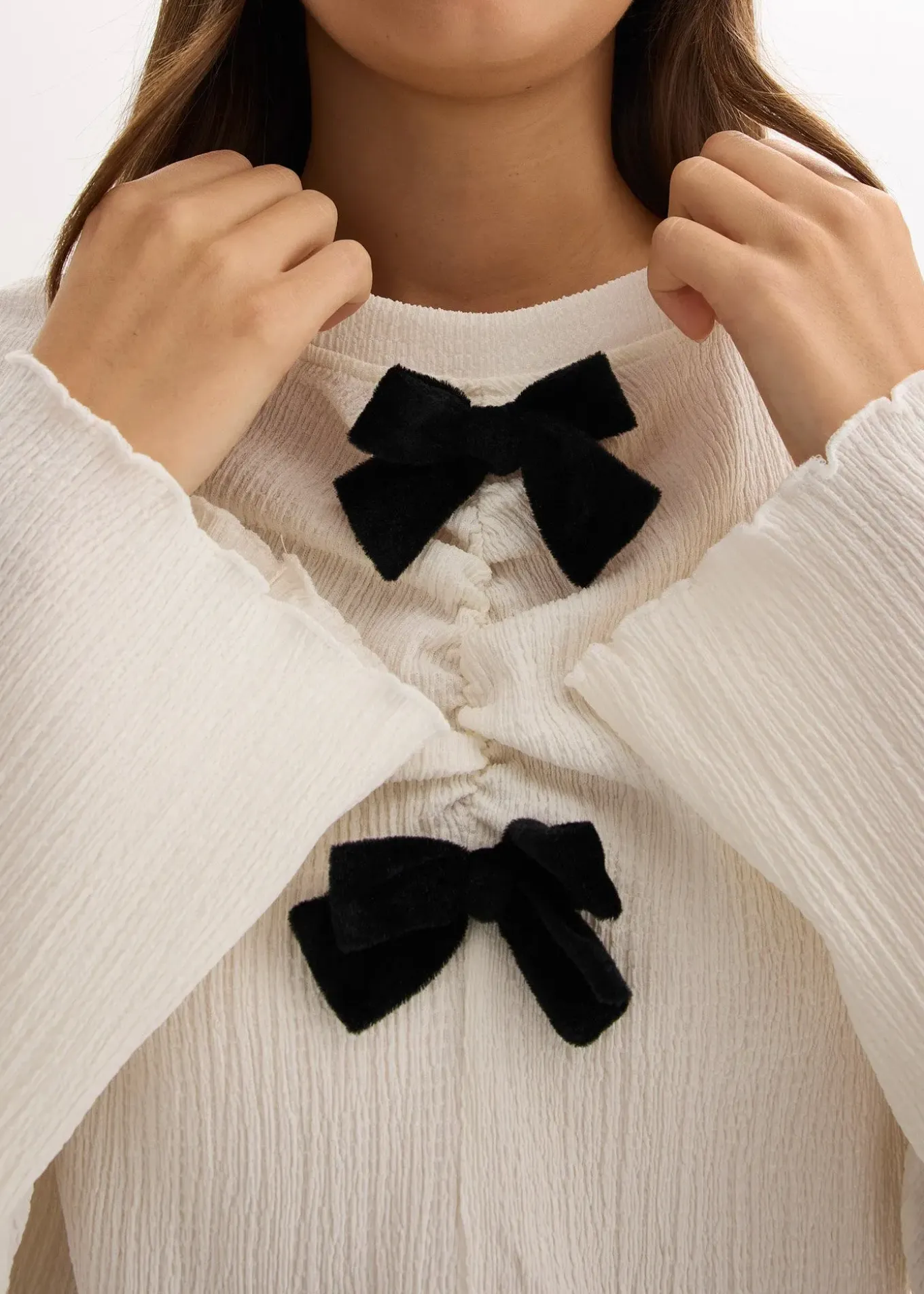 T-shirt manches longues en crêpe texturé