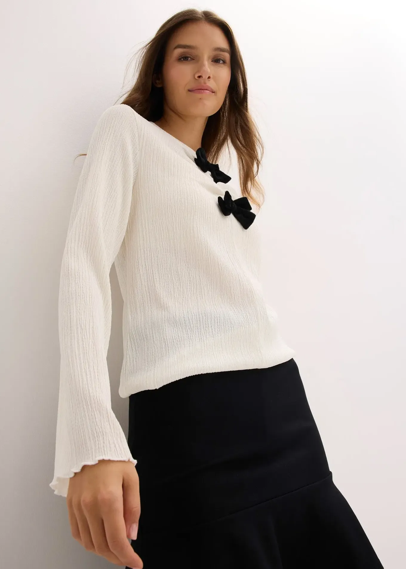 T-shirt manches longues en crêpe texturé