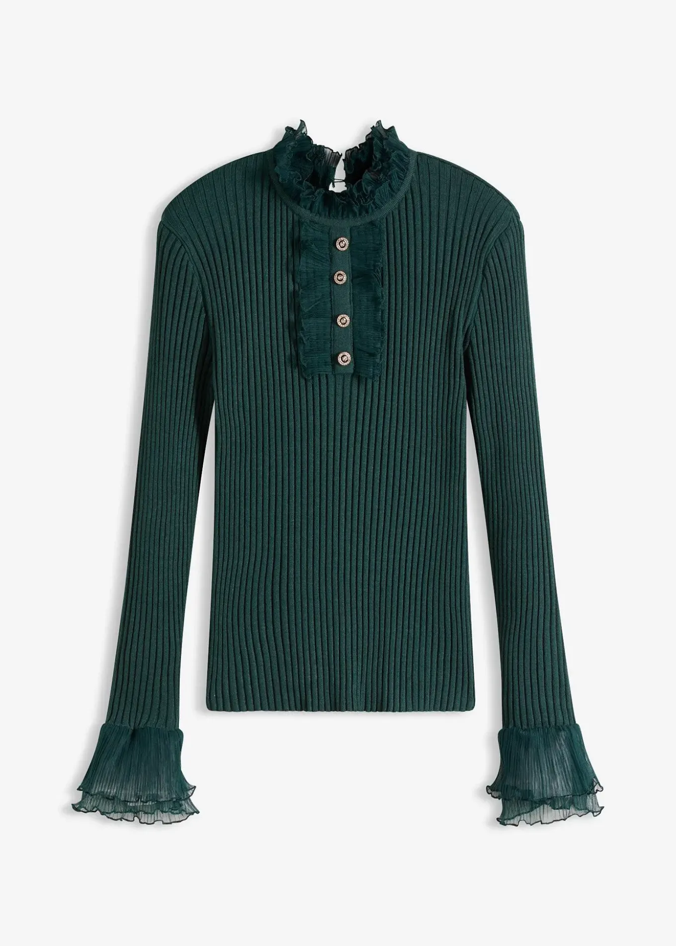 T-shirt manches longues en fine maille avec volants en mousseline