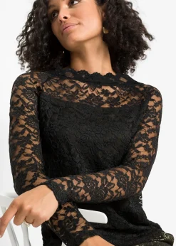 T-shirt manches longues en dentelle