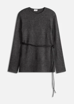 T-shirt manches longues en maille avec ceinture à nouer