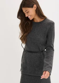 T-shirt manches longues en maille avec ceinture à nouer