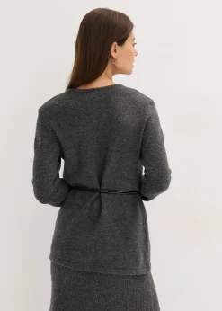 T-shirt manches longues en maille avec ceinture à nouer