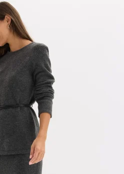 T-shirt manches longues en maille avec ceinture à nouer