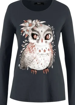 T-shirt manches longues en coton à imprimé hibou