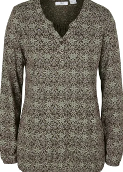 T-shirt manches longues imprimé avec col Henley