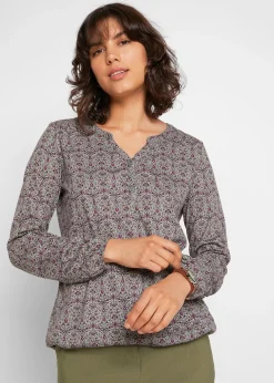 T-shirt manches longues imprimé avec col Henley