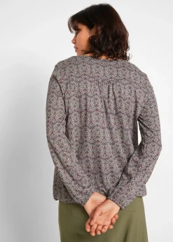 T-shirt manches longues imprimé avec col Henley