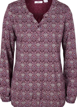 T-shirt manches longues imprimé avec col Henley