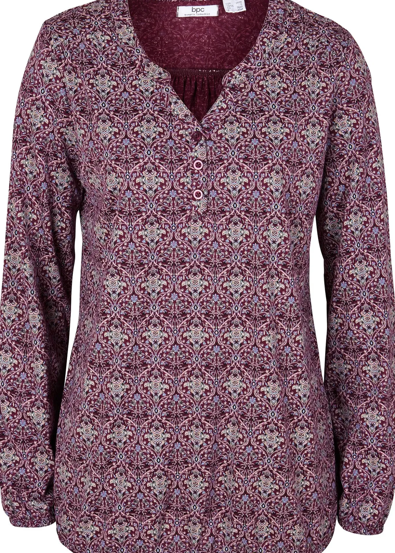 T-shirt manches longues imprimé avec col Henley