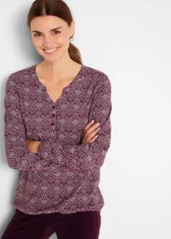 T-shirt manches longues imprimé avec col Henley